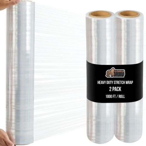 GORILLA GRIP 500% Stretch Film Heavy Duty Plastic, 2 Pack, 24" x 1000ft - Lot 468