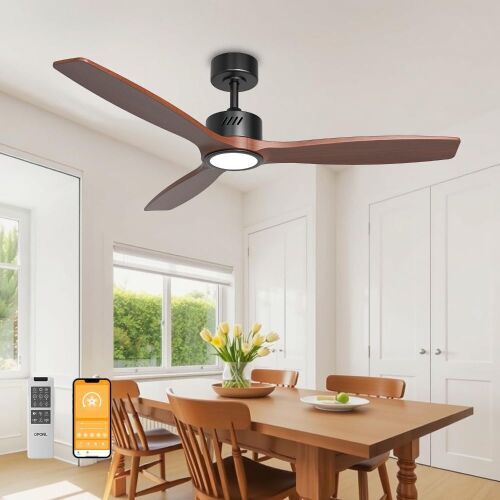 Natural Solid Wood Ceiling Fan with Light 52 Inch - Lot 385