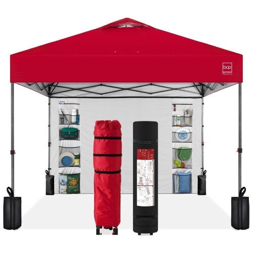 One-Person Setup Instant Pop Up Canopy w/ Side Wall, Carrying Case - 10x10ft - Lot 581
