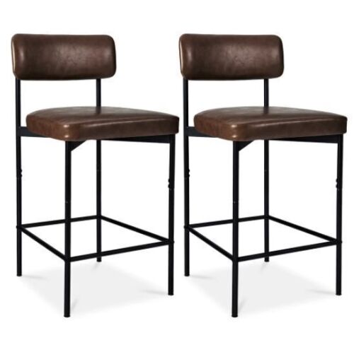 Set of 2 Armless Counter Height Bar Stools, Modern PU Faux Leather Stools - Lot 179