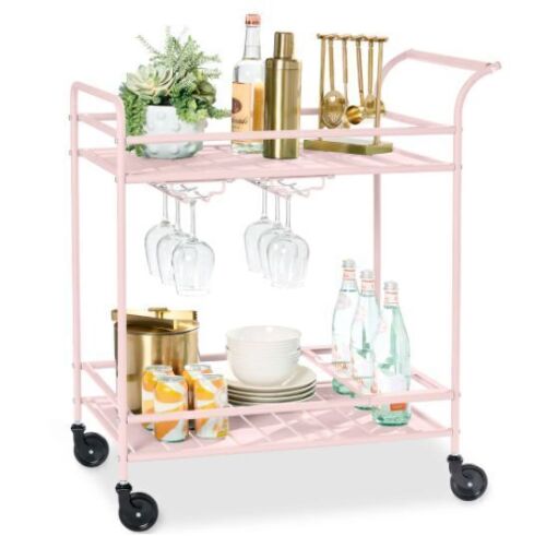 2-Tier Rolling Bar Cart Indoor/Outdoor w/ Shelves, Wine Rack, Locking Wheels - Lot 180