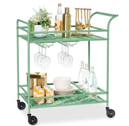 2-Tier Rolling Bar Cart Indoor/Outdoor w/ Shelves, Wine Rack, Locking Wheels - Lot 387