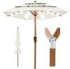 3-Tier Woodgrain Pattern Solar Patio Umbrella, Tilt Adjustment - 10ft - Thumbnail 1