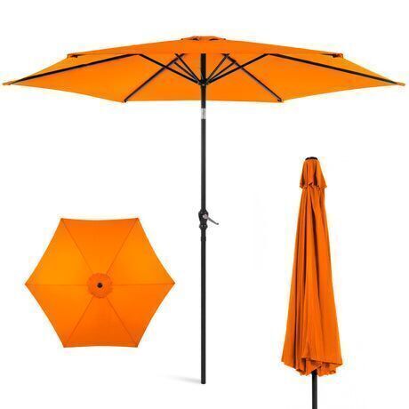 Outdoor Steel Market Patio Umbrella Decoration w/ Tilt, Crank Lift - 10ft - Lot 684