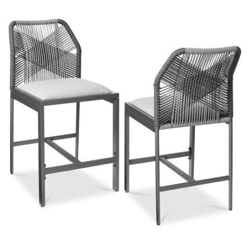 Set of 2 Indoor Outdoor Counter Height Bar Stools w/ All-Weather Rope - Lot 192