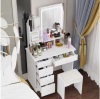 Fufu & Gaga 5-Drawers White Makeup Vanity Sets Dressing Table Sets With Stool, Mirror, LED Light and 3-Tier Storage Shelves - Thumbnail 1