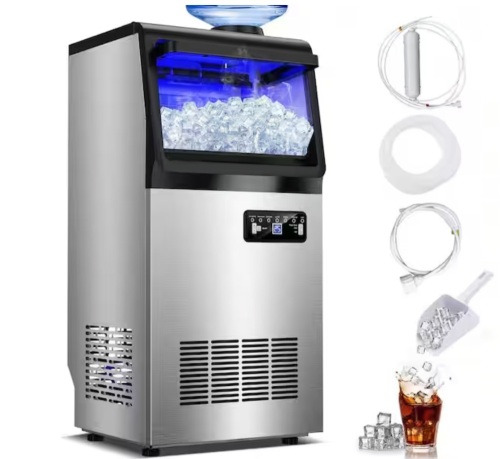 Tylza 14 in. 120 lbs. Full Size Ice Cube Per Day Freestanding Ice Maker Bottled or Tap Water Sources with Filter in Silver - Lot 21JF