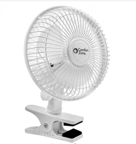 Comfort Zone 6 in. Quiet Portable Indoor 2-Speed Desk Fan with Clip and Fully Adjustable Tilt in White - Lot 957JF