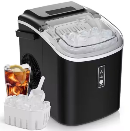Simzlife 9.4 in. 26.5 lb. Bullet Ice Countertop Portable Ice Maker in Black with 9-Cubes/6-Mins, Auto-Cleaning, Basket and Scoop - Lot 72JF