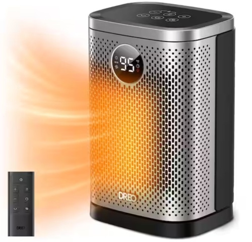 Dreo 1500W 10 in. Compact Ceramic Convection Electric Space Heater w/Remote 70° Osc 3-Heat Levels in Silver - Lot 950JF