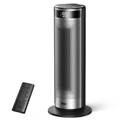 DREO 1500W Solaris Plus 20" Portable Oscillating Ceramic Space Heater for Home with Remote and Thermostat 12H Timer Silver - Lot 919JF