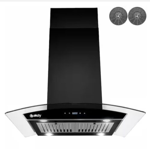 ADKY 36 in. 343 CFM Convertible island Mount Range Hood in Black Painted Stainless Steel with Glass and Carbon Filters - Lot 43JF