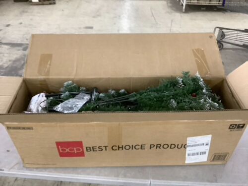 6' Pre-Lit Frosted Spruce Christmas Tree, w/ Pinecones, Berries, Metal Base - Lot 641