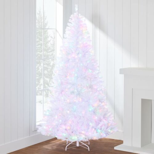 4.5' Pre-Lit Hinged Artificial White Pine Christmas Tree w/ Multicolor Lights - Lot 699