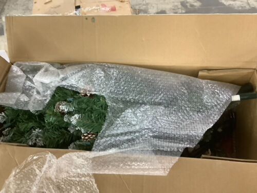 6' Pre-Lit Partially Flocked Pencil Christmas Tree w/ Pine Cones, Metal Stand - Lot 748