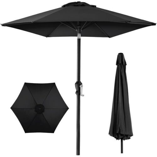 Outdoor Steel Market Patio Umbrella Decoration w/ Tilt, Crank Lift - 10ft - Lot 398