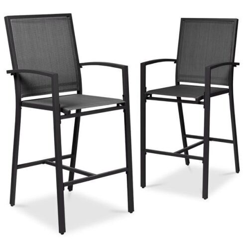 Set of 2 Outdoor Barstools, Patio Chairs w/ Footrests, All-Weather Mesh - Lot 48