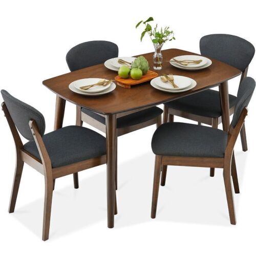 5-Piece Wooden Mid-Century Modern Dining Set w/ 4 Chairs, Padded Seat & Back - Lot 39