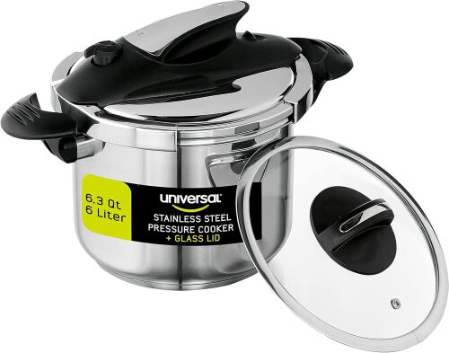 6.3qt Stainless Steel Easy Use Pressure Cooker + Extra Glass Lid, Induction Compatible, Pressure Cooker & Multipurpose Pot, 7 servings - Lot 5