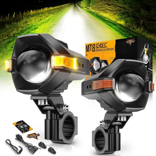 Motorcycle LED Fog Lights Driving Lights Amber Auxiliary Light, MT8 Series LED Spotlight with 8 Modes Dual Color, 60W 6000LM Off-Road Work Light for Motorcycle ATV UTV Dirtbike Truck - Lot 5017