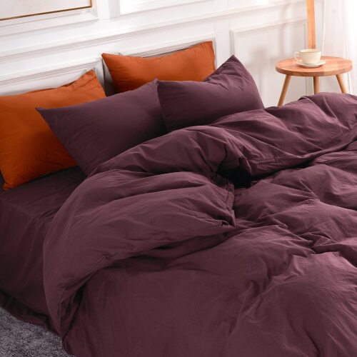 Duvet Cover Set King Size Linen Look Textured Organic Natural 100% Washed Cotton, 3 PCS Set - Lot 5047