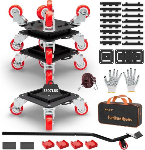 Furniture Dolly 5 Wheels Heavy Duty with Removable Side Guards,3307 Lbs Capacity,360° Rotating Wheels & Side Brake,Furniture Movers Lifter Tool with Wheels for Appliances, Sofas, Beds, Pianos - Lot 5071