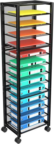 14 Tier Rolling File Cart, Desk File Organizer with Sliding Trays and Wetal Mesh Paper Letter Storage Multi-Functional Rolling Clutter Cart for Office, Home, School - Lot 5095