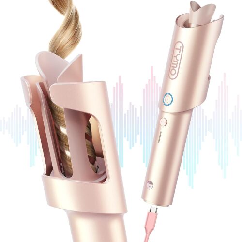 TYMO Cordless Automatic Curling Iron - TYMO CurlGo 1 Inch Beach Waves Rotating Curling Wand, Portable Hair Curlers for Travel, Dual Voltage & Rechargeable Curler for Women, Tangle-Free, Gold Blush - Lot 5177