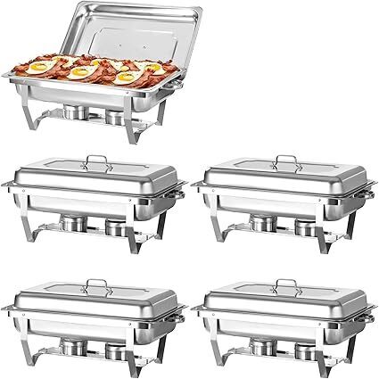 Chafing Dish Buffet Set, 8QT Stainless Steel Chafing Dishes for Buffet, Full Pan Chafing Dish, Buffet Servers and Warmers for Party, Wedding,Catering (5 PACK) - Lot 5143