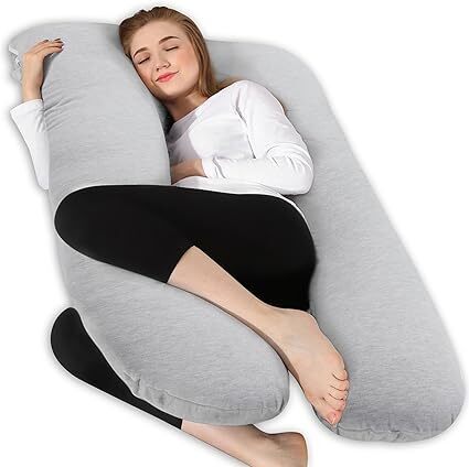 Chilling Home Pregnancy Pillow, 55in Pregnancy Pillows for Sleeping, U Shape Body Pillows for Adults, Maternity Pillow for Pregnant Women, with Grey Jersey Cotton Removable Cover - Lot 5185