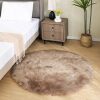 Latepis Circle Rugs for Bedroom 3ft Brown Beige Round Shag Faux Fur Rug Washable Fluffy Rugs for Living Room Small Area Rug Throw Soft Rug Room Decor - Thumbnail 1