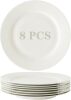 TAMAYKIM 10.5 Inch Porcelain Salad Dinner Plates 8 Pieces, Wide Rim Round Pasta Plates, Large Serving Dinnerware Sets, Scratch Resistant, Microwave, Oven, and Dishwasher Safe - Thumbnail 1