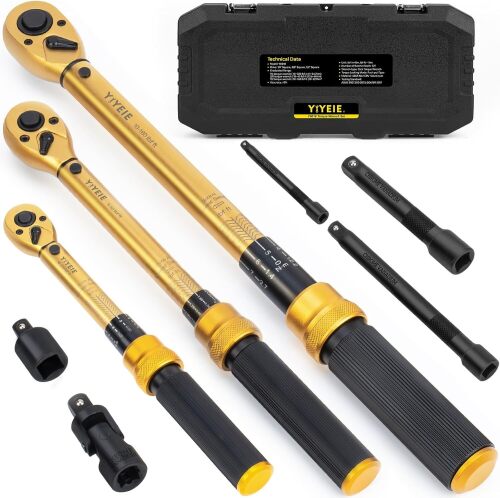1/4 3/8 1/2-inch Drive Click Torque Wrench, 8Pcs Torque Wrench Set 10-230in.lb, 5-50ft.lb, 10-180ft.lb with Adapters, ±3% Accuracy, 72-Tooth Dual Scale Torque Wrenches for Bike, Moto, Car Repair - Lot 5231