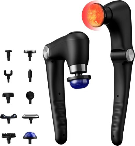 Massage Gun with 10 Replacement Heads, Massage Gun with Heat, Back Massager for Pain Relief Deep Tissue, Massager for Shoulder & Back Muscle Recovery, (Black) - Lot 5237