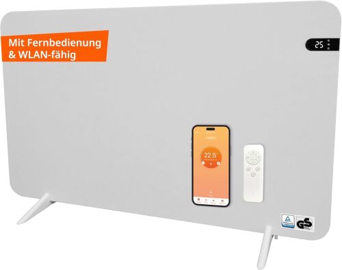 Könighaus 800 W Smart Double Wall Mounted Wi-Fi App Control with Remote Control Including Towel Holder, Feet and Mounting Material Colour: White - Lot 5296