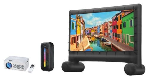 iLive Pop-Up Movie Theater Kit, Projector, Inflatable Projection Screen, and Bluetooth Speaker - Lot 5175