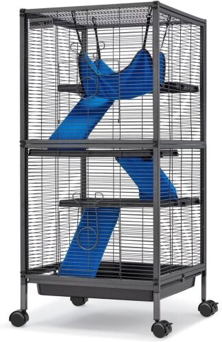 45''H Metal Small Animal Cages, Rolling Chinchilla Cage with Removable Ramps, Lagre Critter Nation Cage for Chinchillas/Guinea Pigs/Rabbit, Ferret Cages with Hammock & 4 Tiers - Lot 5128