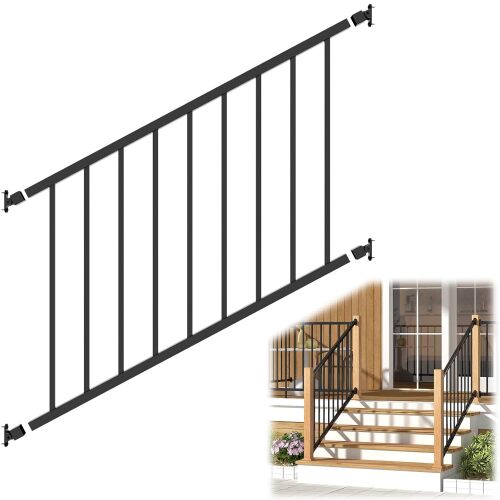 1 Pack 4ft x 36in Aluminum Deck Railing Kits for Stairs, AAMA 2604–Grade Textured Matte Black Porch Railing Kit, Decking Railings for Outdoor Decks and Porches - Lot 5146