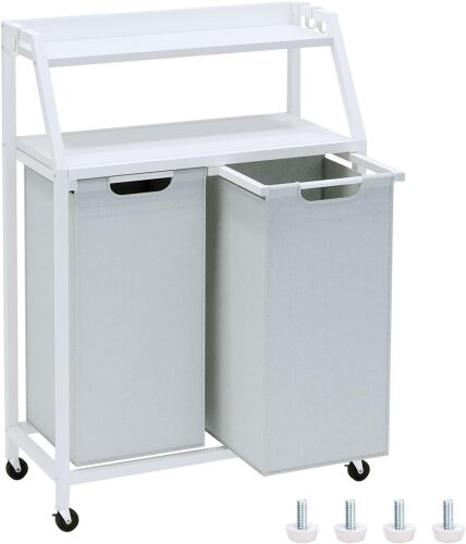 Laundry Hamper, Laundry Sorter 2 Section, Rolling Laundry Basket with Wheels, 2 Shelves, 2 × 14.5 Gal, Pull-Out and Removable Oxford Fabric Bags, for Laundry Room - Lot 5168
