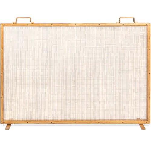 Single Panel Handcrafted Steel Mesh Fireplace Screen w/ Handles - 38x27in - Lot 5211