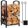 5-Piece Firewood Log Rack Holder Tools Set w/ Hook, Broom, Shovel, Tongs - Thumbnail 1