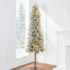 Pre-Lit Flocked Alpine Slim Pencil Christmas Tree w/ LED Lights, Stand - Thumbnail 1