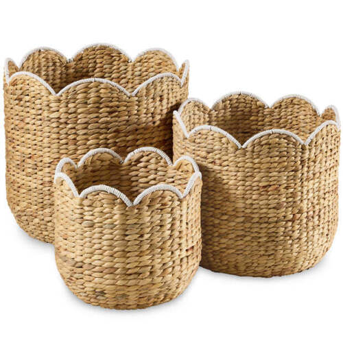 Scalloped 3PC Water Hyacinth Nesting Baskets - Lot 5342