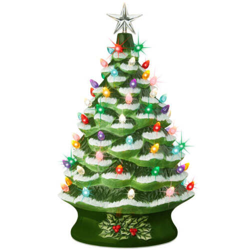 XL Pre-Lit Ceramic Christmas Tree Decoration w/ LED Light, Timer - 24in - Lot 5354