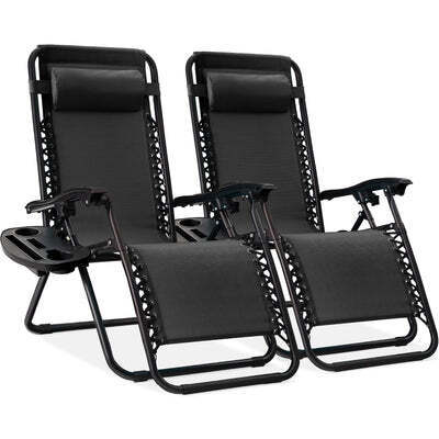 Set of 2 Adjustable Zero Gravity Patio Chair Recliners w/ Cup Holders - Lot 5303