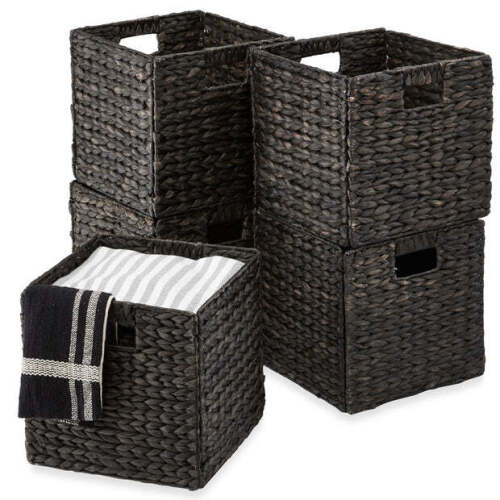Set of 5 Collapsible Hyacinth Storage Baskets w/ Inserts - 13x13in 5.0 - Lot 5395