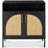2-Door Rattan Cabinet, Buffet, w/ Cord Cutout & Storage Shelf - Thumbnail 1
