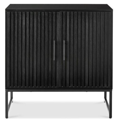 2-Door Slatted Storage Cabinet Accent Furniture w/ Foot Pads - Lot 106