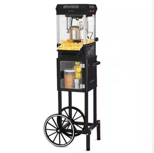 Nostalgia 300 W 2.5 oz. Black Popcorn Cart with 5 Qt. Popcorn Bowl - Lot 387JF