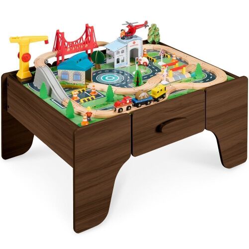 56 Piece Wooden Train Set Table for Kids w/Toy Storage Drawer - Lot 504